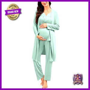 Maternity Nursing Pajama Set 3-Piece Modal Breastfeeding Postpartum Pjs